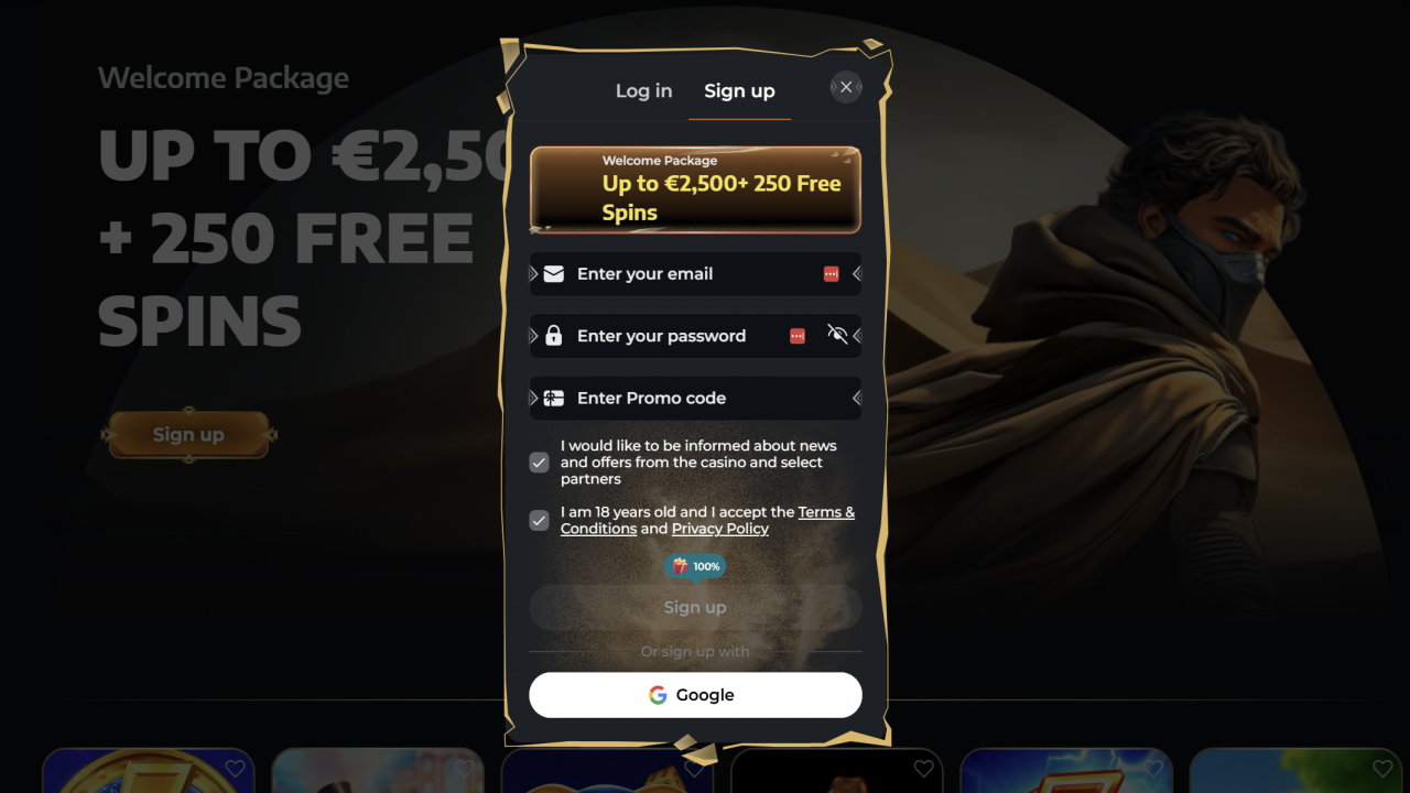 Spinsahara Casino registration